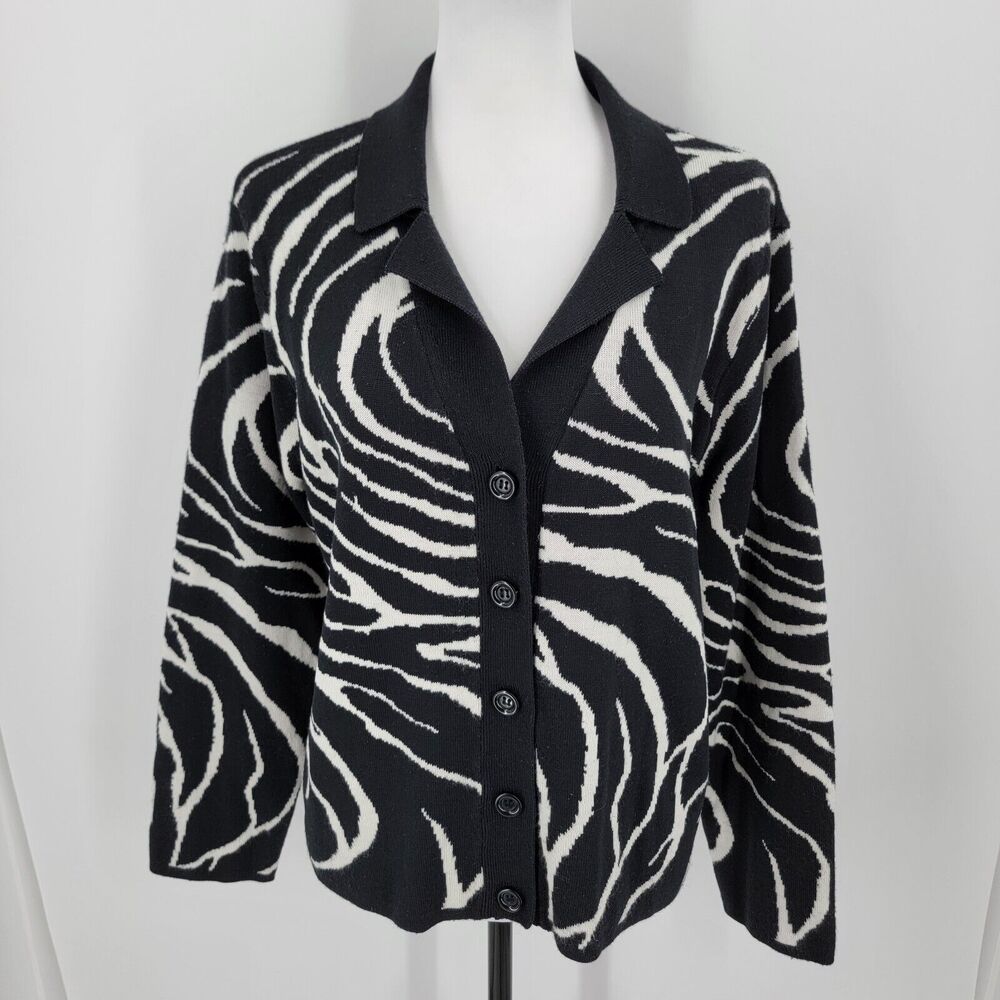 Christie & Jill Sweater Womens XL Button Up Acrylic Wool Blend Black White